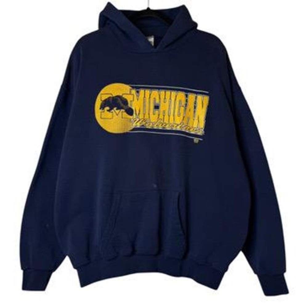 Vintage University of Michigan Hoodie Mens XL Navy Wolverines 80s 90s Sweatshirt